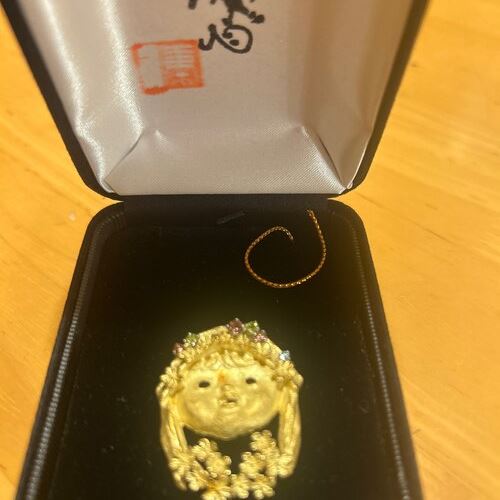 岩倉康二作品「少女」K18 ピンクトルマリン　ペリドット　ブルートパーズ