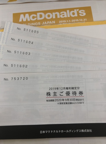 マクドナルド株主優待券