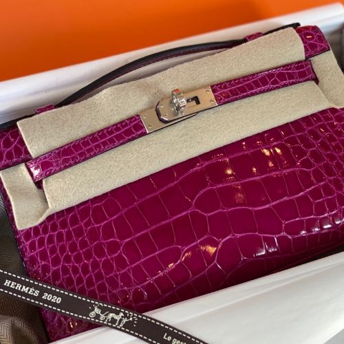 ポシェットケリー　アリゲーター　ローズパープル、S金具、リセ