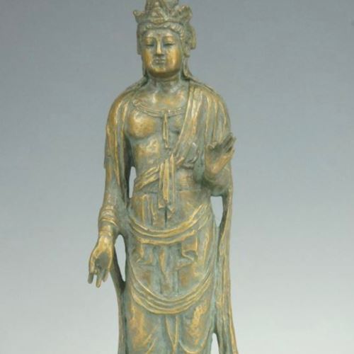 北村西望造 聖観音菩薩像 仏教美術 銅製 銅器　SX236