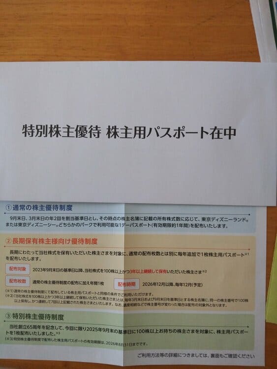株主優待ディズニーランド/ディズニーシーどちらかの1デーパスポート