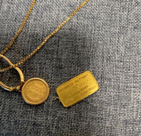 K24ジョンソンマッセイ　K21.6MEXICO2ペソ金貨　18Kチェーン