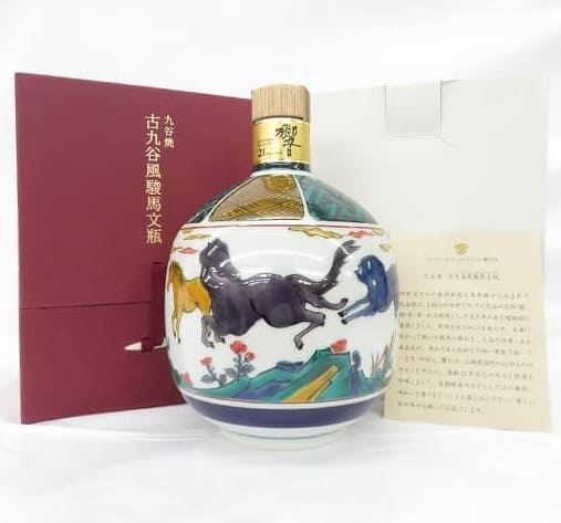 響 21年 九谷焼 古九谷風駿馬文瓶 箱／冊子付
